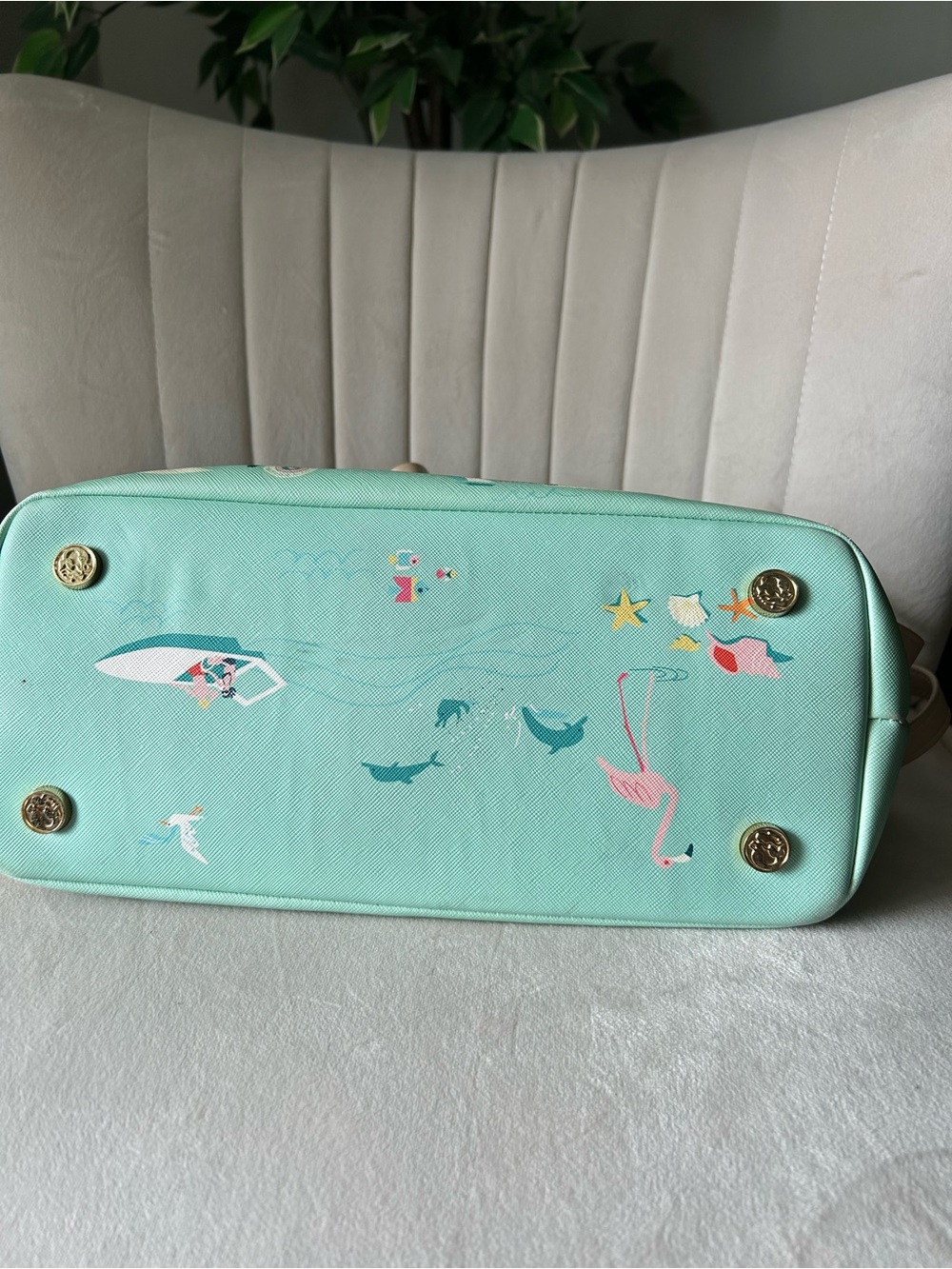 Spartina 449 Teal and Pink Florida Map Tote with Cream Handles - Picture 6 of 16